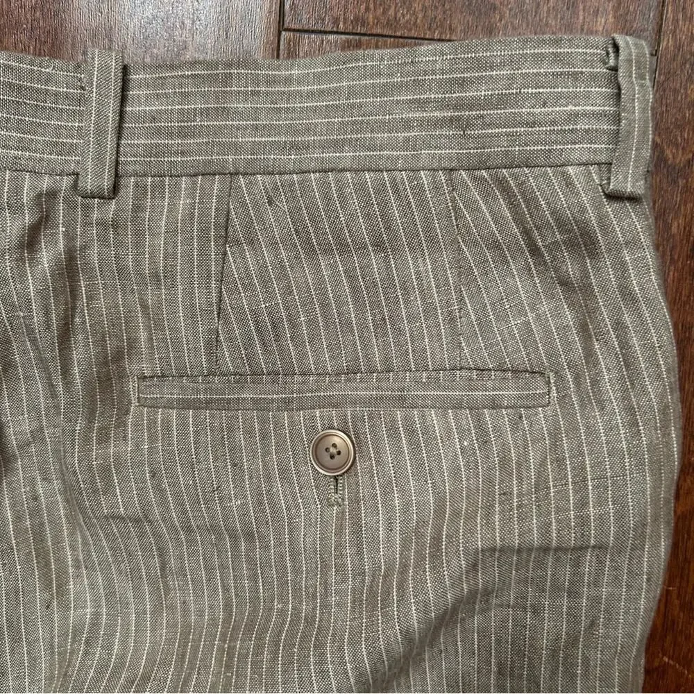 Bar III Men's 100% Linen Tan Pinstripe Pants, Size 42L